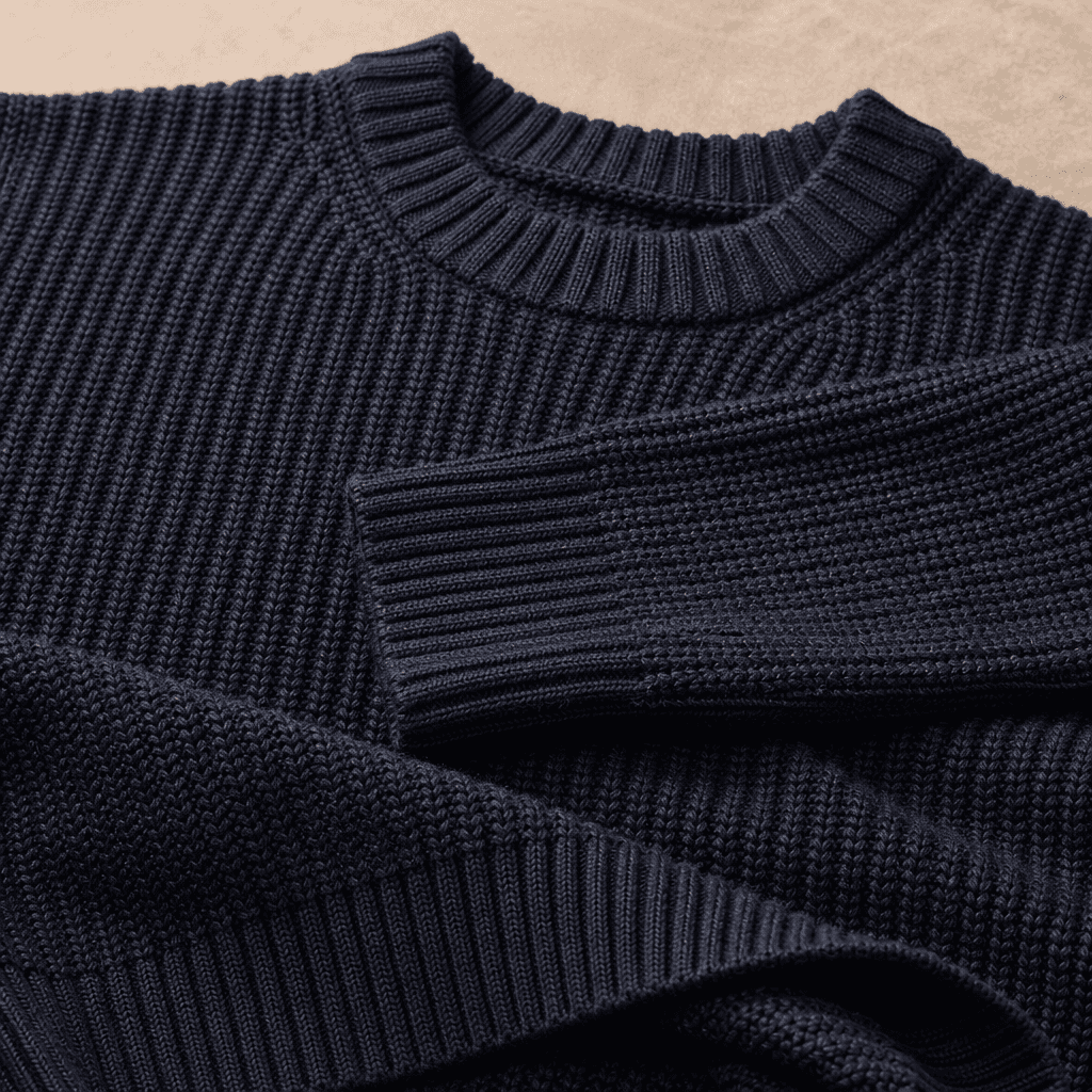 Men's Heavy Gauge Ribbed Sweater knit texture and construction detail image.