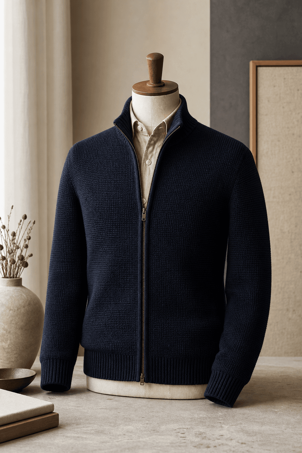 Men's Hybrid Knit Jacket lifestyle scene image for B2B knitwear sourcing.