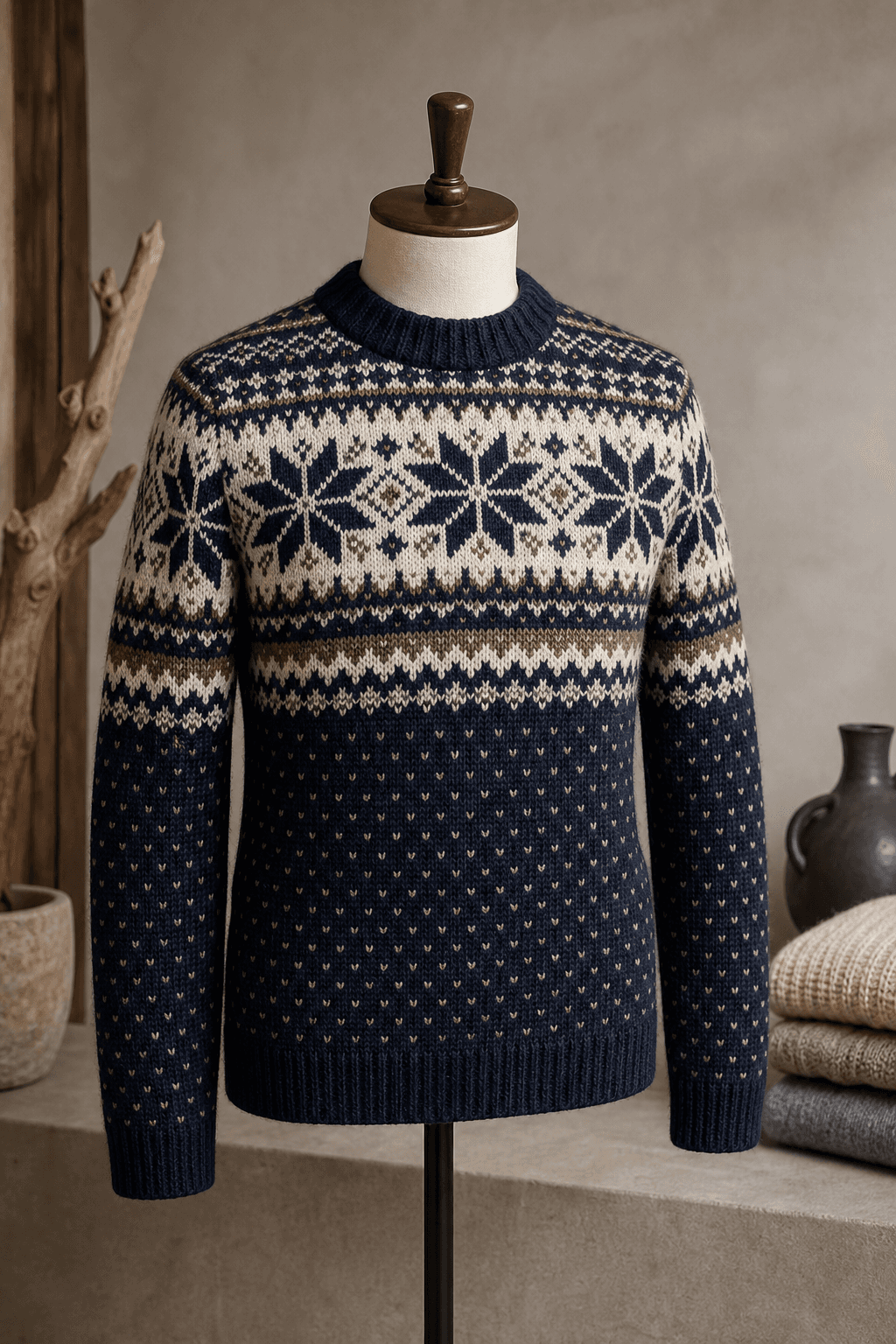 Men's Nordic Jacquard Knit Sweater lifestyle scene image for B2B knitwear sourcing.