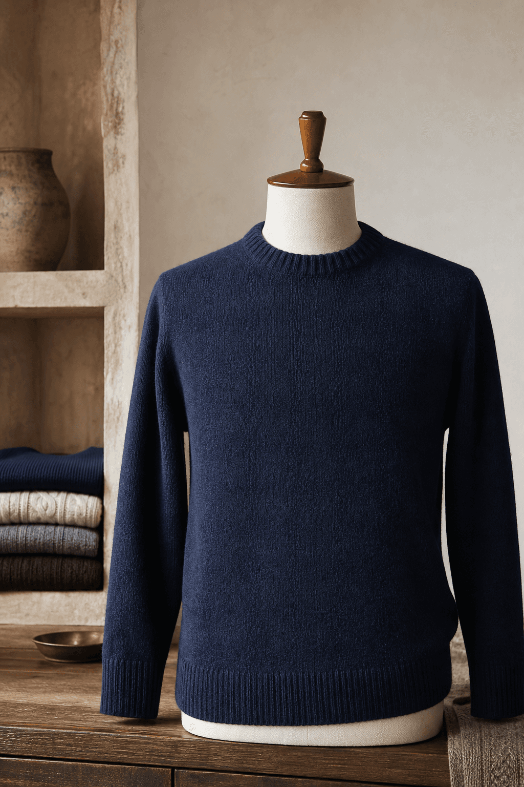 Men's Wool Blend Crew Neck Sweater lifestyle scene image for B2B knitwear sourcing.