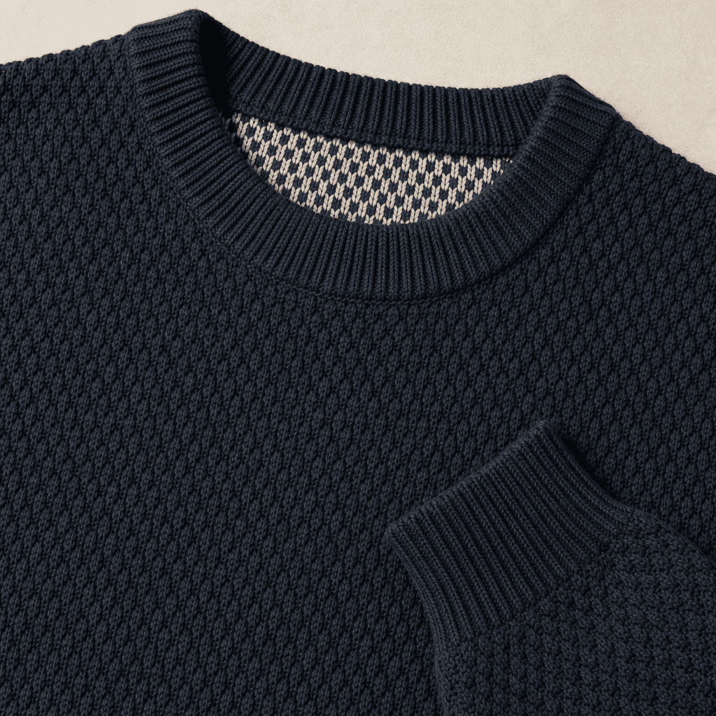Ready Sample Men's Textured Sweater knit texture and construction detail image.