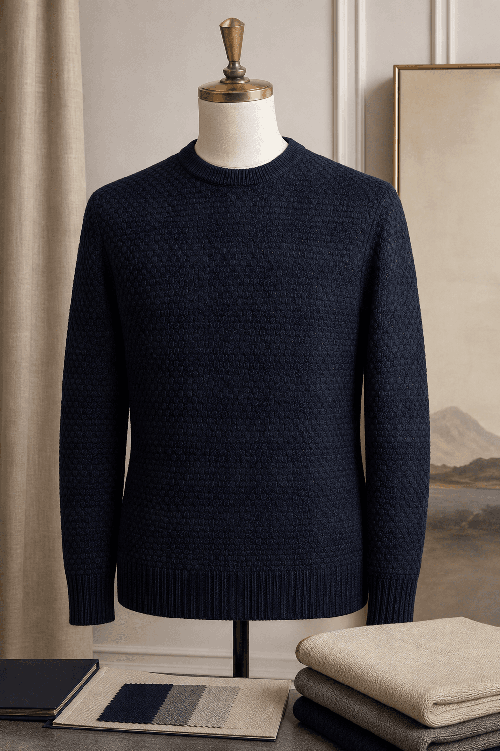 Ready Sample Men's Textured Sweater lifestyle scene image for B2B knitwear sourcing.