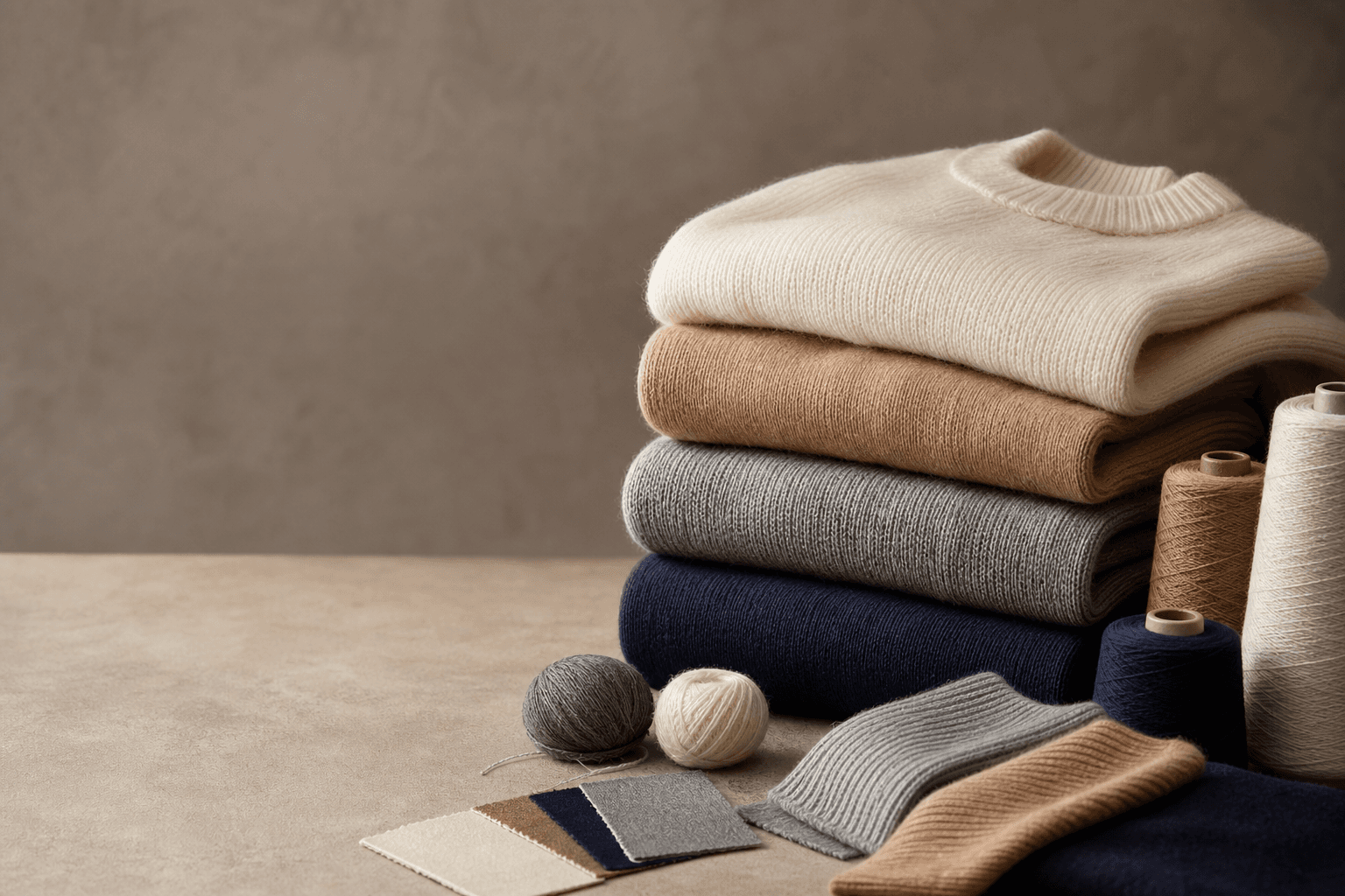 Folded premium knitwear collection prepared for B2B project discussion.